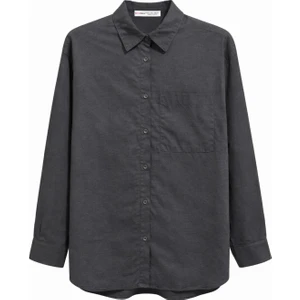 4670 Kadın Cepli Oversize Basic Keten Gömlek Siyah