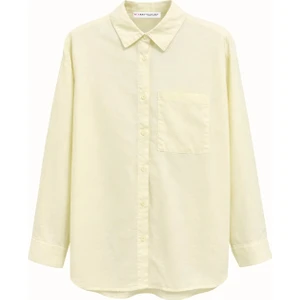 4670 Kadın Cepli Oversize Basic Keten Gömlek Sarı