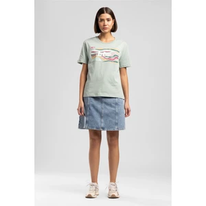 Lee Cooper Zebrars Kadın Basic Baskılı Bisiklet Yaka T-Shirt Yeşil