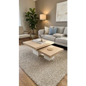 Mobilya Stant Most Marmoris %100 Mdf Meşe Aytaşı Orta Sehpa Set (Evinize Teslim)