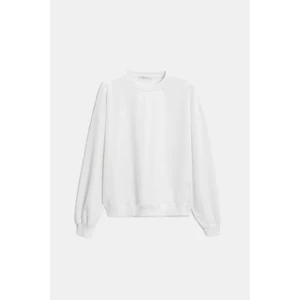 Beyaz Kadın Oversize Bisiklet Yaka Basic Casual Sweatshirt