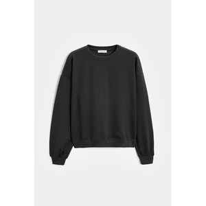 Siyah Kadın Oversize Bisiklet Yaka Basic Casual Sweatshirt