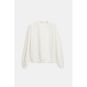 Ekru Kadın Oversize Bisiklet Yaka Basic Casual Sweatshirt