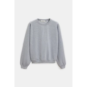 Gri Kadın Oversize Bisiklet Yaka Basic Casual Sweatshirt