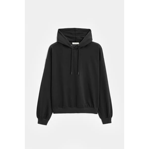 Siyah Kadın Oversize Kapüşonlu Basic Hoodie Sweatshirt