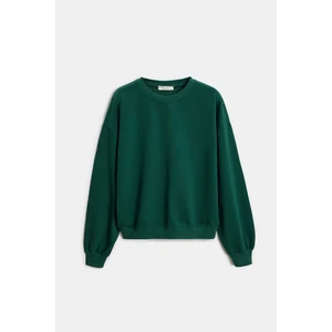 Yeşil Kadın Oversize Bisiklet Yaka Basic Casual Sweatshirt