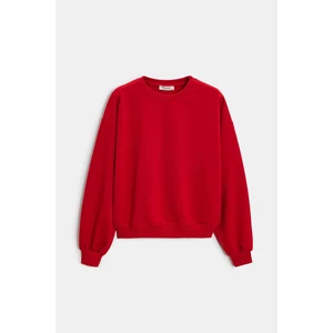 Kırmızı Kadın Oversize Bisiklet Yaka Basic Casual Sweatshirt