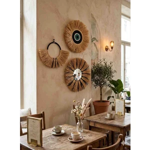 Furkan Decor Aksesuar Rafya Boncuklu 3 Lü Aynalı Set