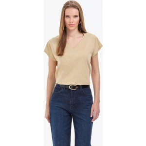 Pierre Cardin Kadın Bej Regular Fit Basic Tişört 50325454-VR011