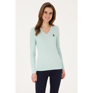 U.S. Polo Assn. Kadın Mint V Yaka Basic Kazak 50313625-VR253