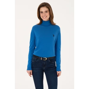 U.S. Polo Assn. Kadın Mavi Boğazlı Basic Kazak 50313621-VR251