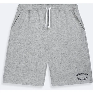 Varsity Baskılı Örme Gri Şort