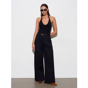 72666 Geniş Paça Pileli Pantolon-Siyah