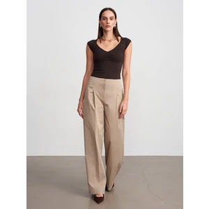 72666 Geniş Paça Pileli Pantolon-Vizon