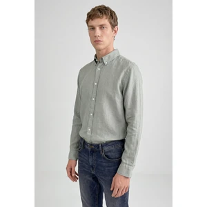 %100 Keten Regular Fit Normal Kesim Siyah Gömlek