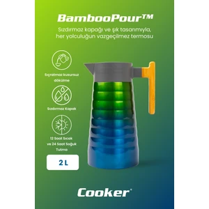 Bamboopour 2 Litre Paslanmaz Çelik Bambu Saplı Termos CKR2097