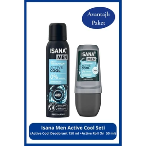Isana Men Active Cool Seti: Active Cool Deodorant 150 ml + Active Roll On 50 ml
