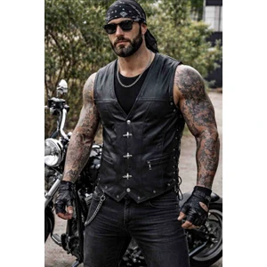 Hakiki Deri Motorcu Chopper Deri Yelek