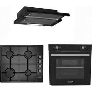 E5E EO330 EF200 3'lü Ankastre Set Siyah Emaye Modern Mutfak Uyumlu A+ Enerji Sınıfı