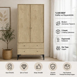 Focus  2 kapaklı 2 çekmeceli  DOLAP/GARDROP(%100MDF)
