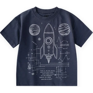 Roket Baskılı T-Shirt 2-12 Yaş Lacivert