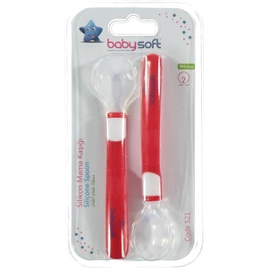 Babysoft 2 Li Silikon Mama Kaşığı - Kırmızı