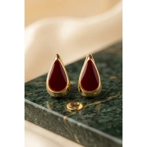 Gold Bordo Mineli Damla Küpe