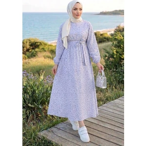Eyser Desenli Keten Elbise 1716 - Gri