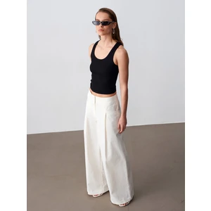 72666 Geniş Paça Pileli Pantolon-Ekru