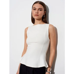 21001 Kayık Yaka Peplum Top-Ekru