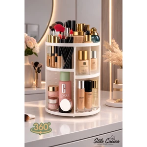 360 Derece Dönebilen Makyaj Organizeri Beyaz