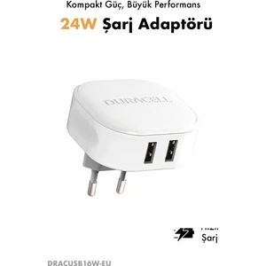 24W Telefon / Tablet Şarj Başlığı 2xusb 2X5V/2.4A - Beyaz