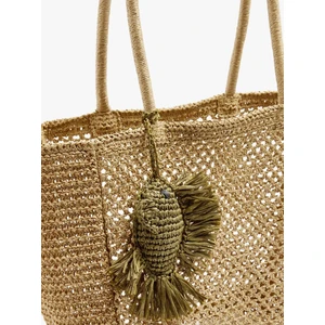 Kadın Charm'lı hasır Efektli Shopper Çanta