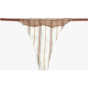 Dantel Detaylı Çizgili Viskon String Külot