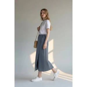 Yandan Bağlamalı Denim Etek- Antrasit