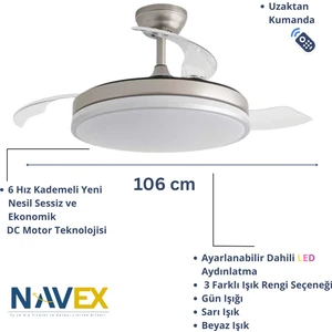 Gizli Kanat Modern Tavan Vantilatörü 107 cm
