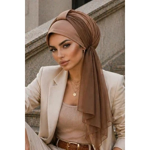 Aişe Tesettür Camel Fularlı Şapka Bone