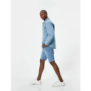 Kot Şort Bermuda Slim Fit Düğmeli Cep Detaylı