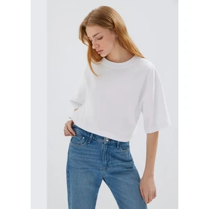 Beyaz Crop Basic Tişört 1612377-620