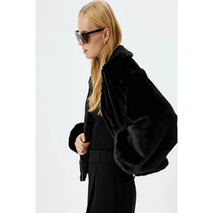 Fermuarlı Crop Oversize Bomber Peluş Ceket