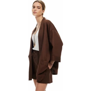 Pamuklu Cepli 3/4 Geniş Kol Oversize Kimono