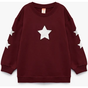 Pamuklu Bisiklet Yaka Şardonlu Pullu Yıldız Işlemeli Sweatshirt
