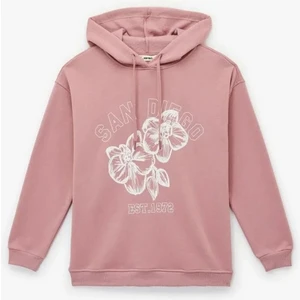 Kapüşonlu Çiçek Baskılı Oversize Sweatshirt