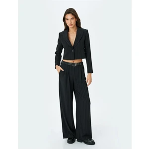 Kruvaze Çizgili Crop Blazer Ceket