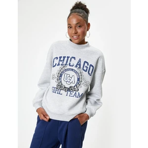 Oversize Sweatshirt Kolej Baskılı Bisiklet Yaka Şardonlu
