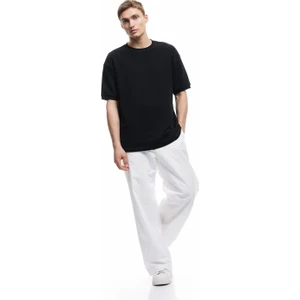 Kısa Kollu Bisiklet Yaka Şardonlu Basic Oversize Tişört
