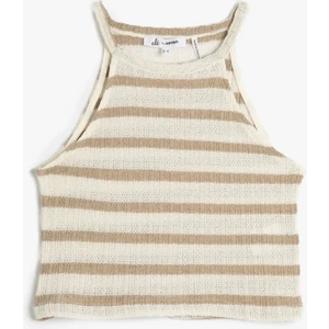 Crop Halter Yaka Üst Kroşe Slim Fit