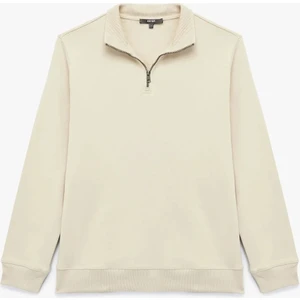 Uzun Kollu Şardonlu Basic Yarım Fermuarlı Sweatshirt