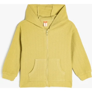 Pamuklu Kanguru Cepli Fermuarlı Kapşonlu Basic Sweatshirt