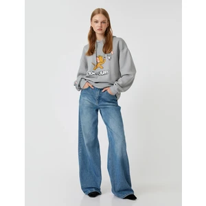 Tom ve Jerry Oversize Kapüşonlu Sweatshirt Lisanslı Baskılı